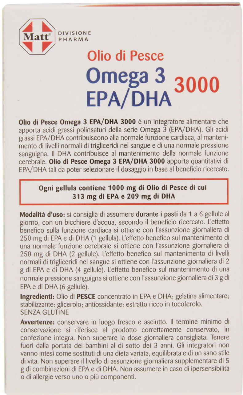 INTEGRATORE OMEGA 3 EPA/DHA 3000 MATT & DIET PHARMA SCATOLA GR 76,5 - 2