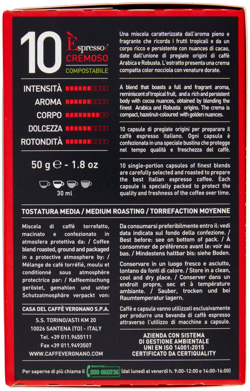 ÈSPRESSO CREMOSO COMPOSTABILE CAFFE' VERGNANO SCATOLA10 CAPSULE XGR.5 - 2