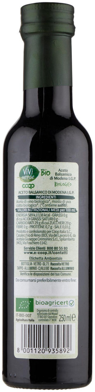 aceto balsamico di Modena I.G.P. Biologico Vivi Verde 250 ml - 2