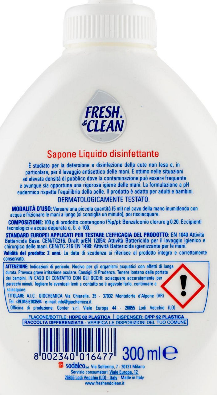 SAPONE LIQUIDO FRESH & CLEAN DISINFETTANTE PMC ML300 - 2
