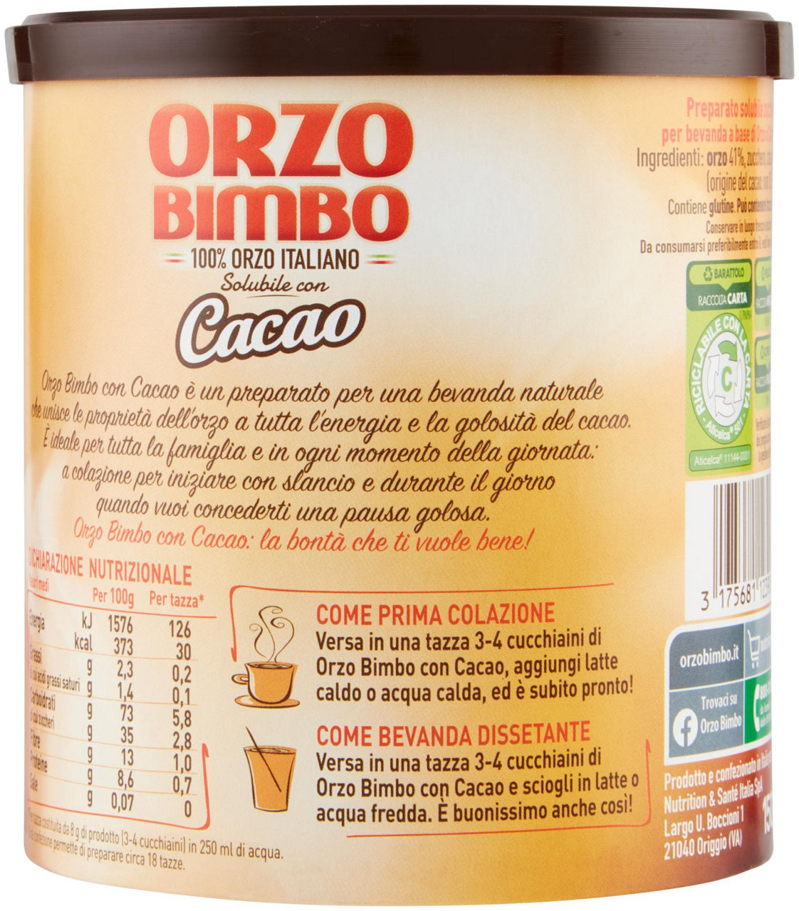 ORZO BIMBO SOLUBILE CON CACAO BARATTOLO GR 150 - 2