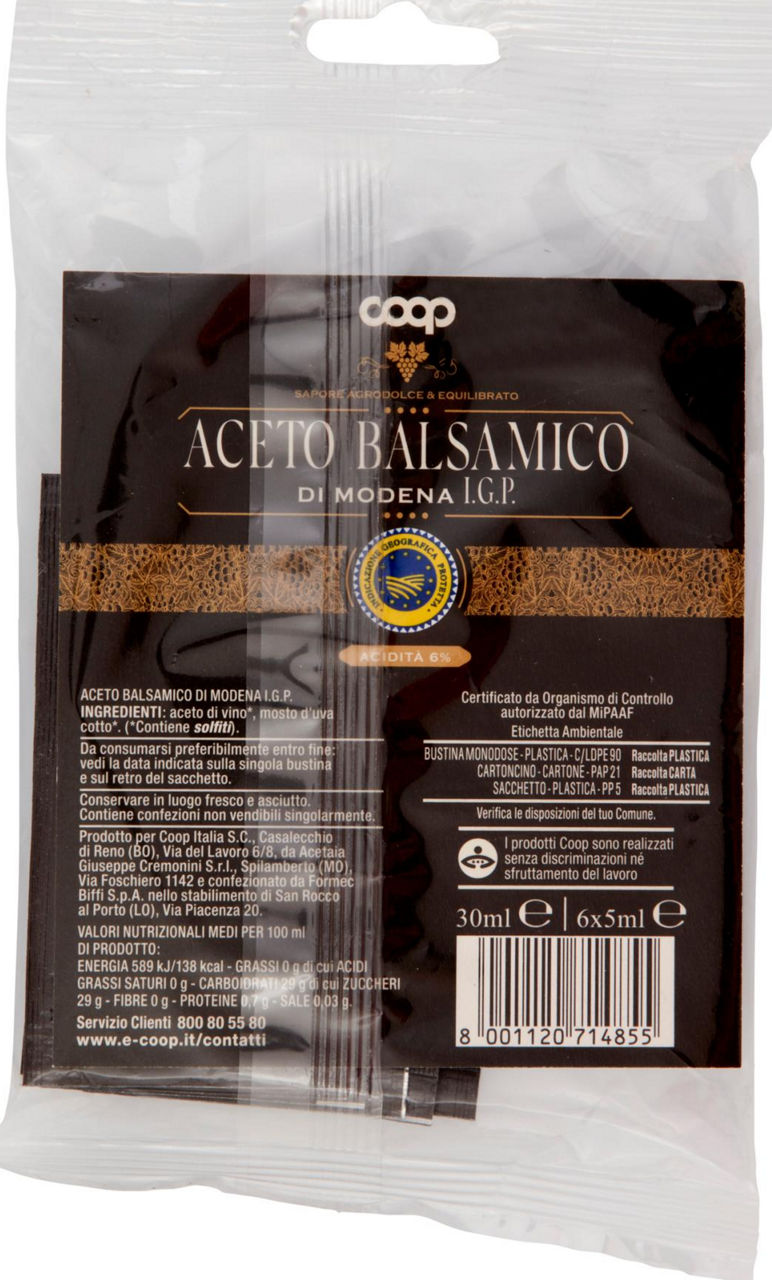 ACETO BALSAMICO DI MODENA IGP COOP IN BUSTINA MONODOSE ML5X6 - Immagine 21