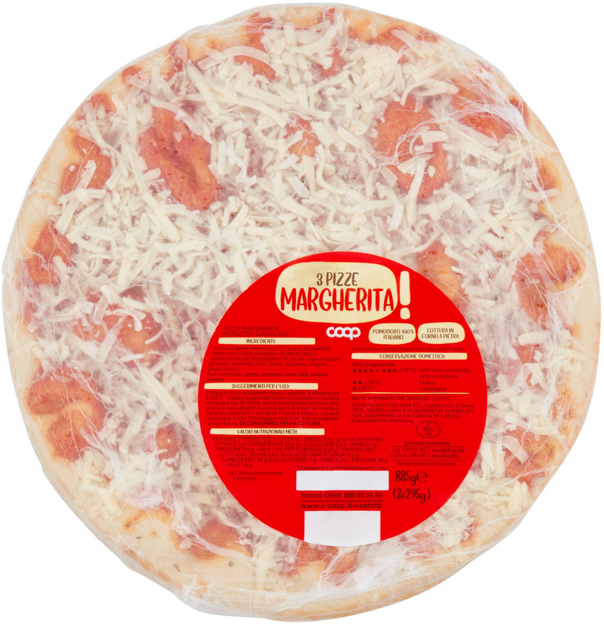 Pizza margherita coop base 3 pz. surg. g 885