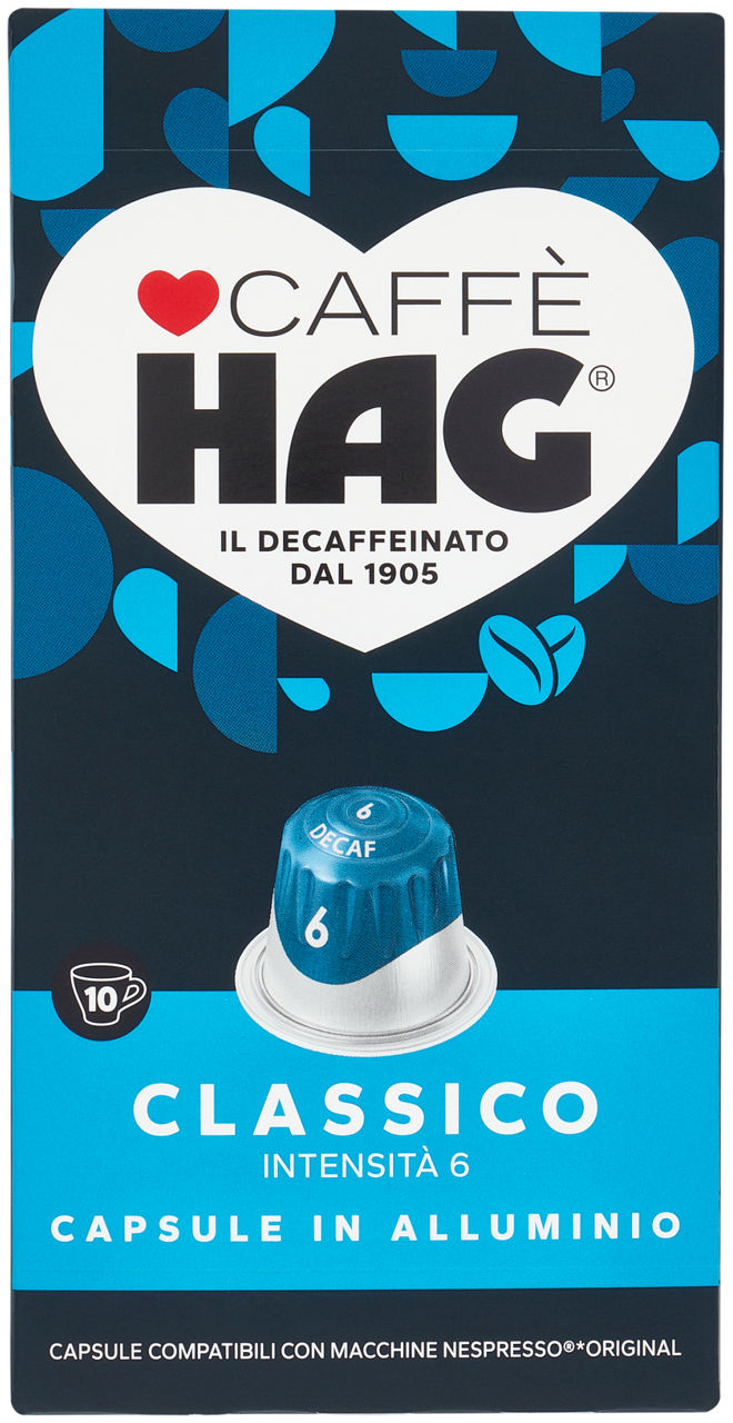 Caffè hag classico decaffeinato, intensità 6 10 capsule, 52 g