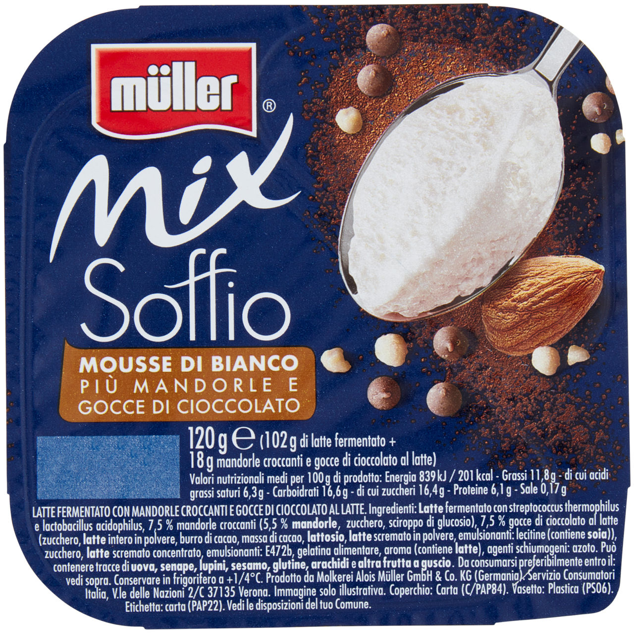 Yogurt mix soffio più mandorle gocce di cioccolato muller  g 120
