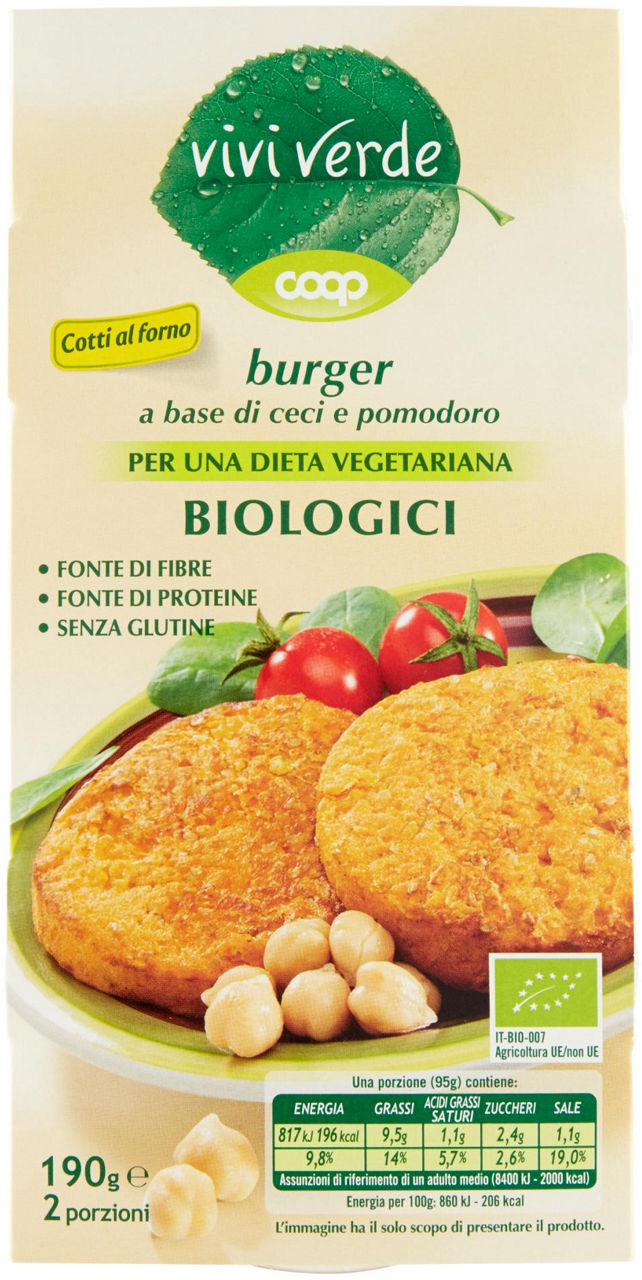 Burger a base di ceci e pomodoro biologici vivi verde 2 x 95 g
