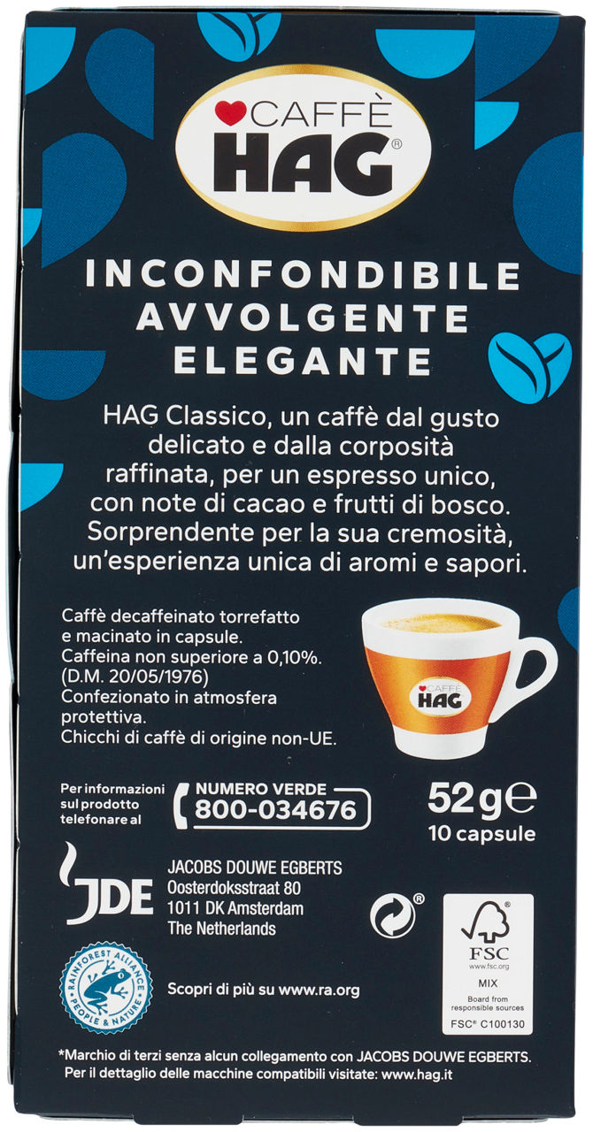 Caffè HAG Classico Decaffeinato, intensità 6 10 Capsule, 52 g - 2
