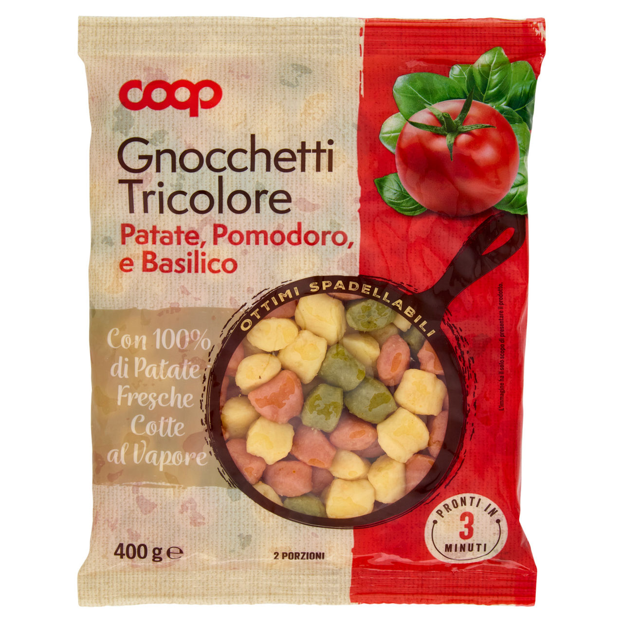 Gnocchetti tricolore patate, pomodoro e basilico quasi pronti coop g 400