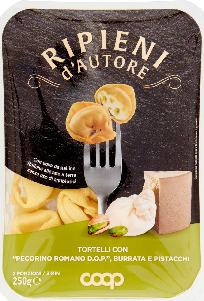 Tortelli freschi con pecorino romano dop burrata e pistacchi 250 gr