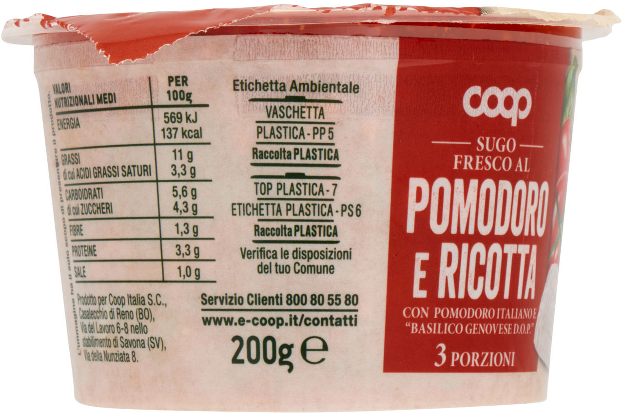 SUGO POMODORO E RICOTTA COOP G 200 - Immagine 51