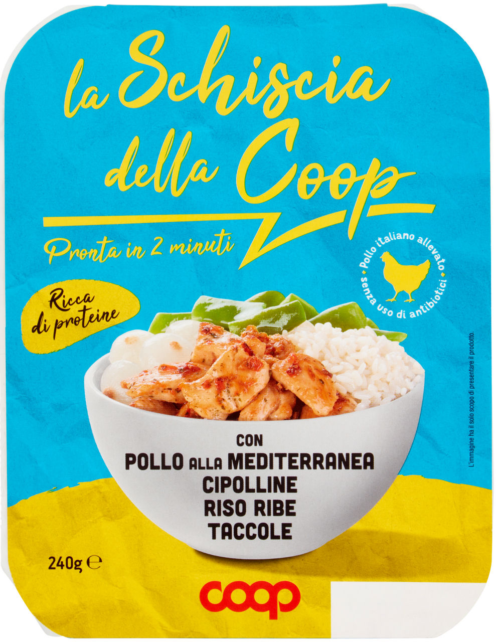 La schiscia pollo alla mediterranea, cipolline, riso e taccole coop g 240