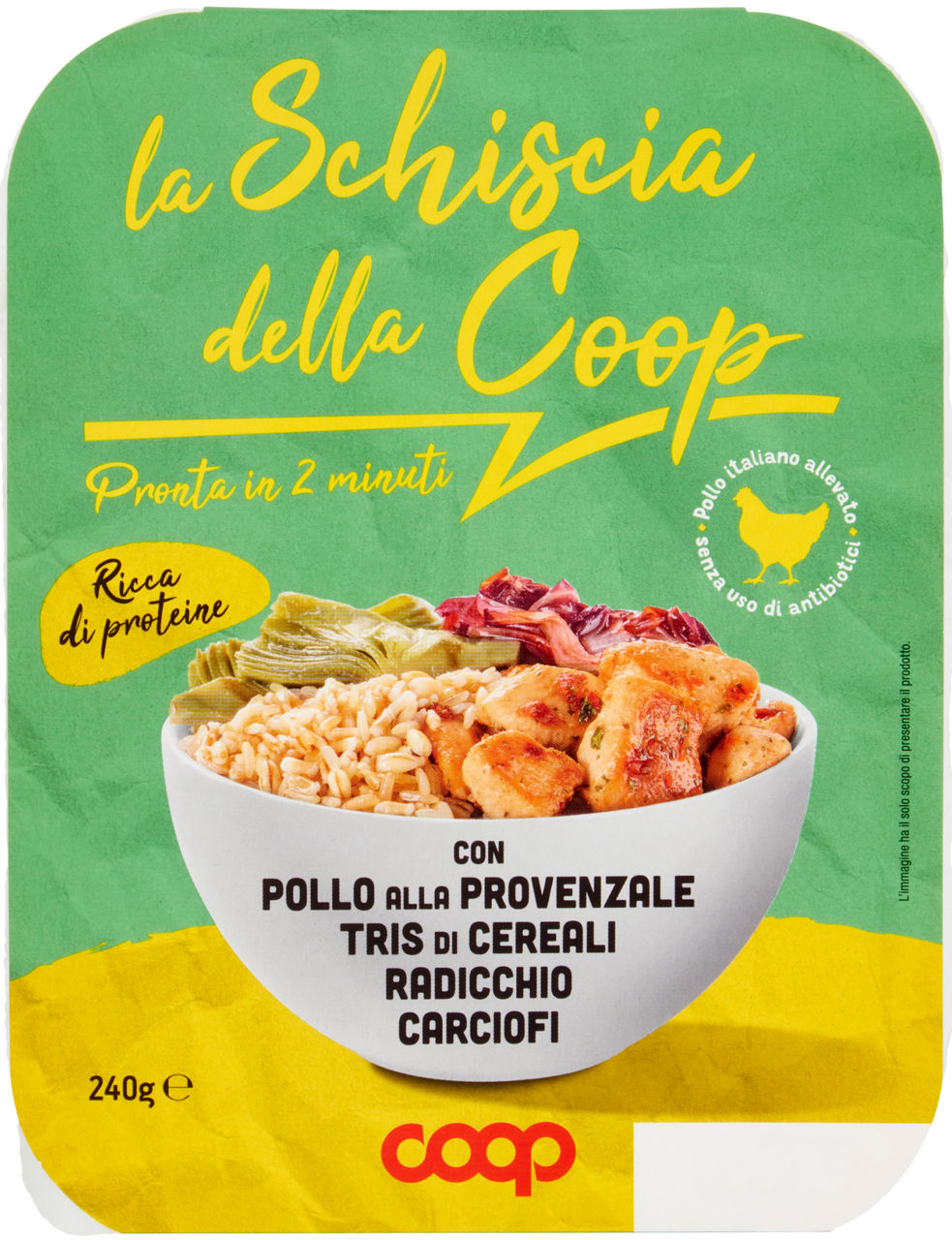 La schiscia pollo provenzale, tris di cereali, radicchio e carciofi coop g 240