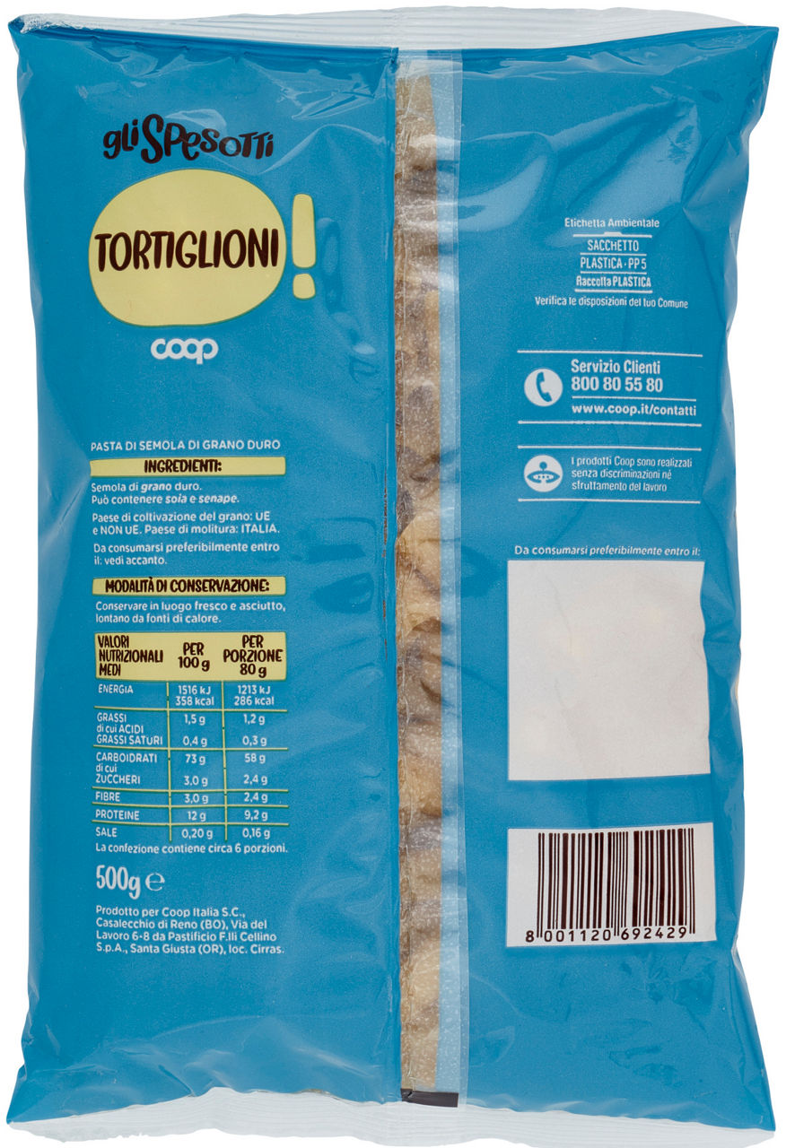 PASTA DI SEMOLA TORTIGLIONI COOP G500 - 2