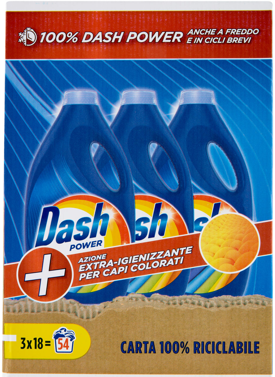 Detersivo lavatrice dash liquido power igiene colore 3x18lav l 2,7