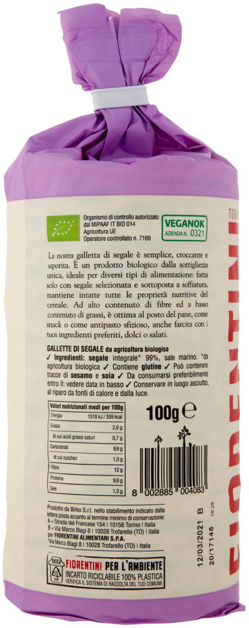 BIO GALLETTE DI SEGALE FIORENTINI SACCHETTO G 100 - Immagine 21