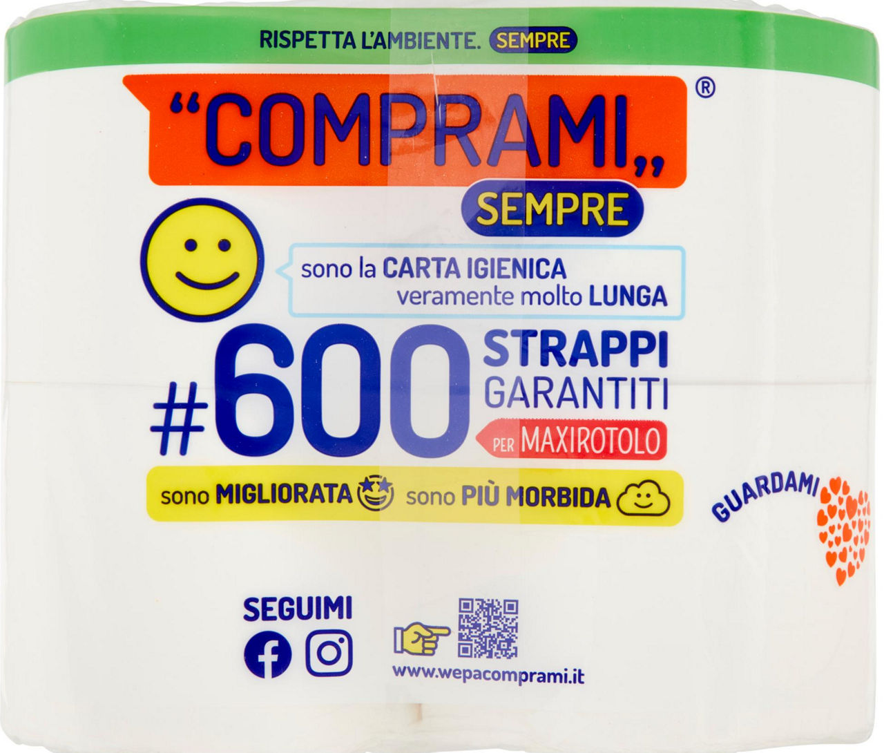 CARTA IGIENICA COMPRAMI SEMPRE MAXI 2 VELI 600 STRAPPI CELLO ROTOLI PZ 12 - Immagine 11