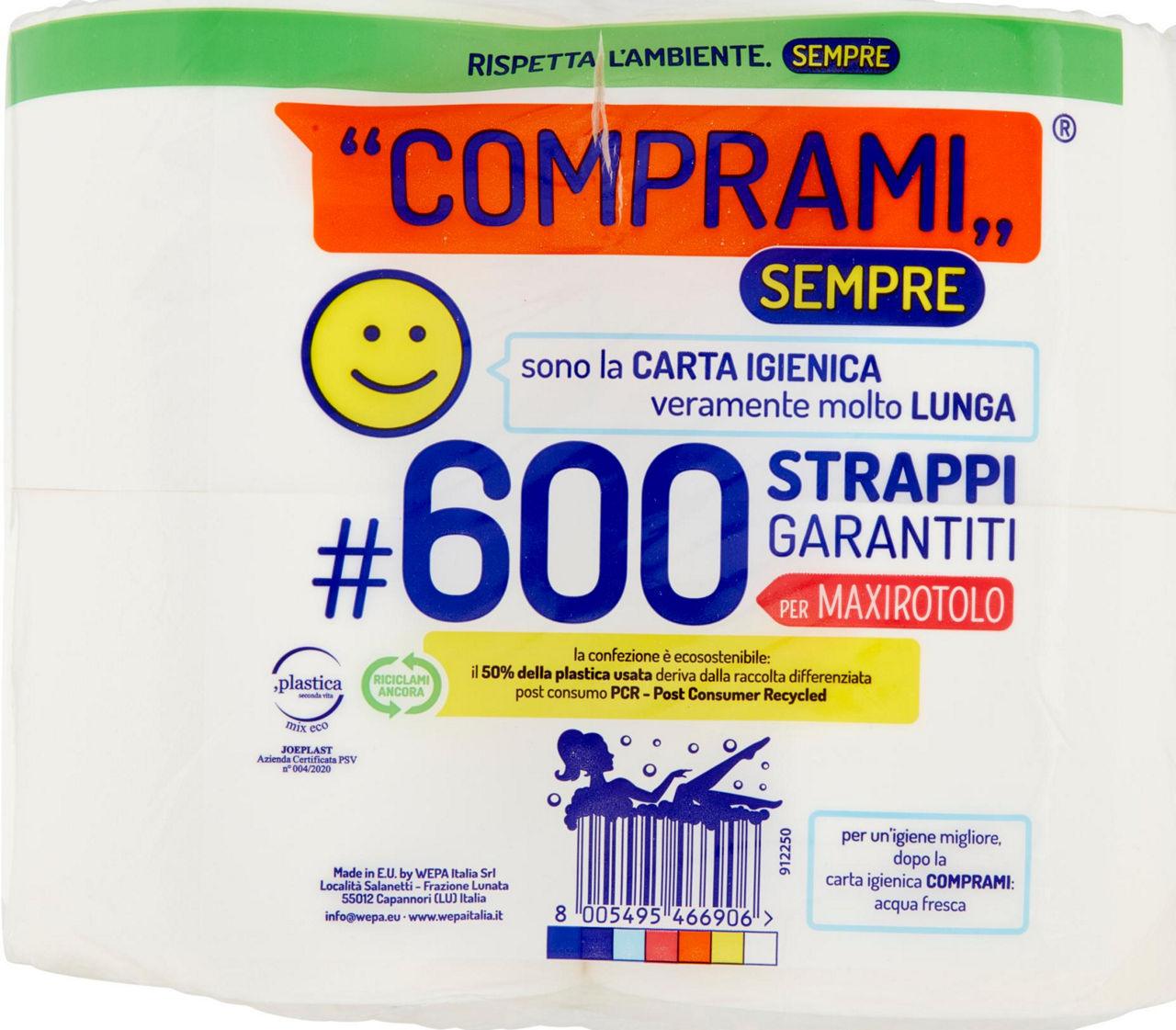 CARTA IGIENICA COMPRAMI SEMPRE MAXI 2 VELI 600 STRAPPI CELLO ROTOLI PZ 12 - Immagine 31