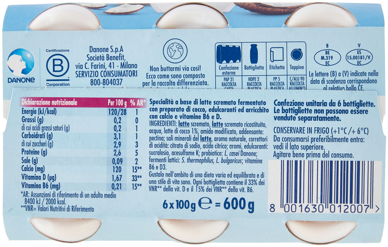 Probiotico da bere zero grassi al cocco 6 pz da 100 gr - Immagine 101