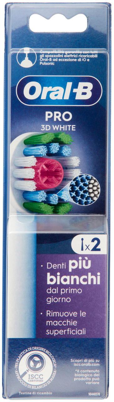 Testine di ricambio per spazzolino elettrico oral b 3d white pz.2