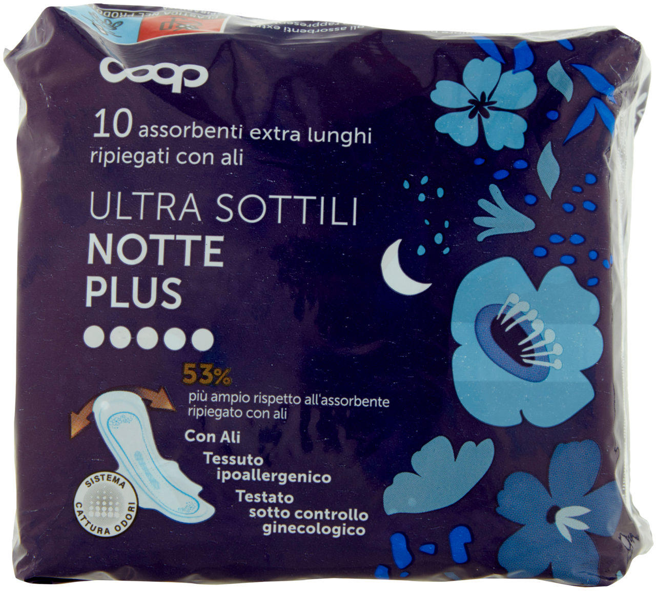 ASSORBENTI ULTRA SOTTILI EXTRA LUNGHI RIPIEGATI CON ALI NOTTE PLUS COOP PZ.10 - Immagine 21