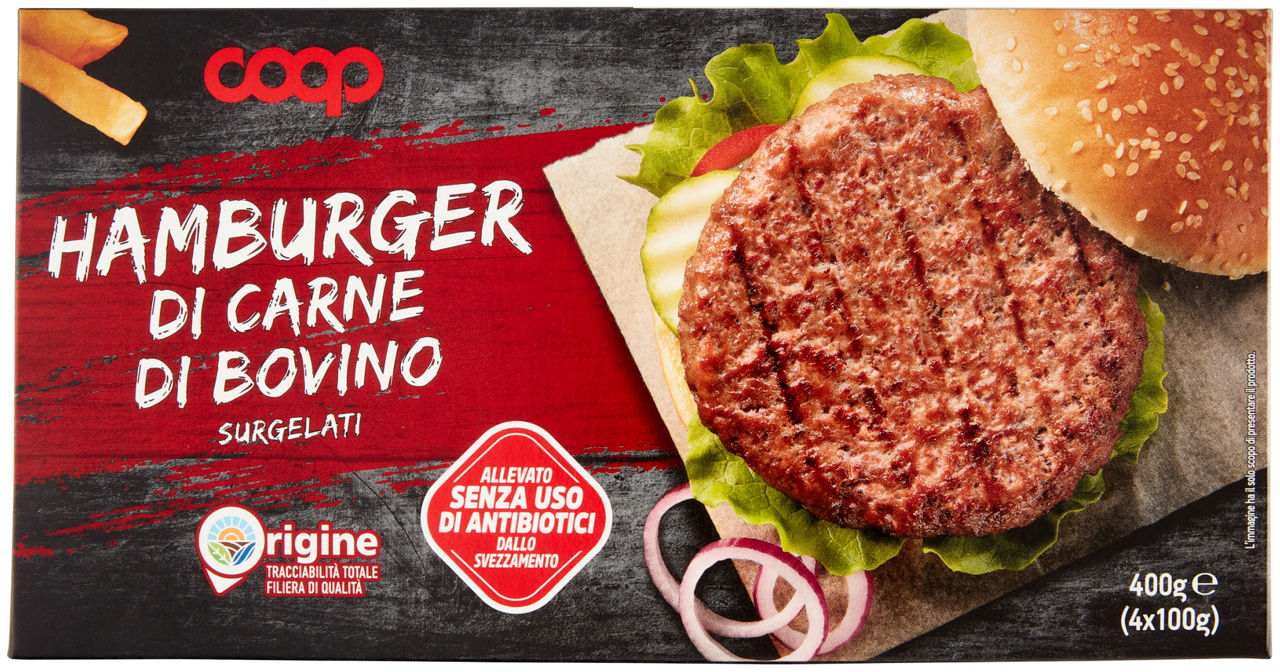 Hamburger di carne di bovino origine coop surg. g100x4pz g 400