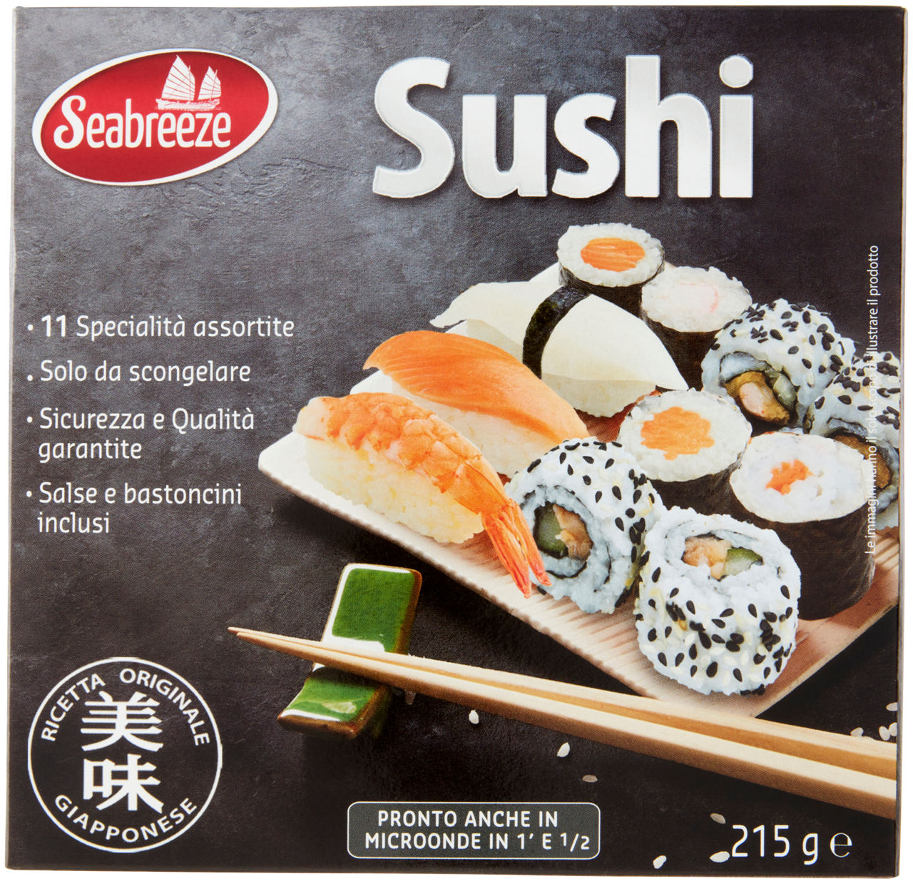 Sushi + 3 condimenti + coppia bastoncini di legno seabreeze scatola pz 11 g 215