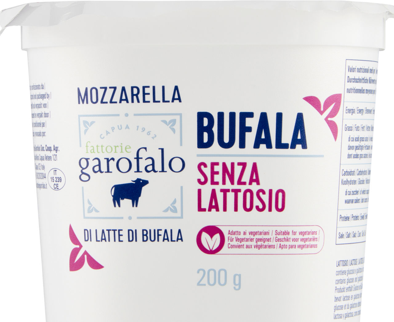 Mozzarella di bufala senza lattosio 200 g fattorie garofalo