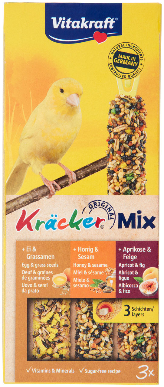 Alimenti uccelli vitakraft kracker tripack miele uova frutta x canarini g 80