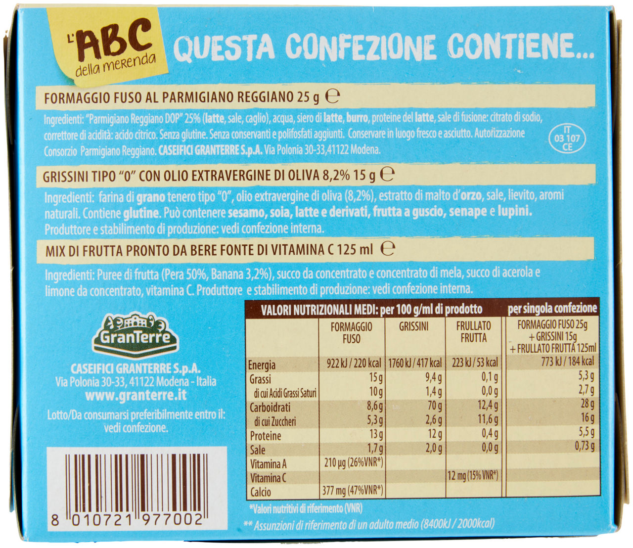 SNACK PARMAREGGIO L'ABC DELLA MERENDA (FORMAGGINI,GRISSINI,SUCCCO) PZ 1 - Immagine 41