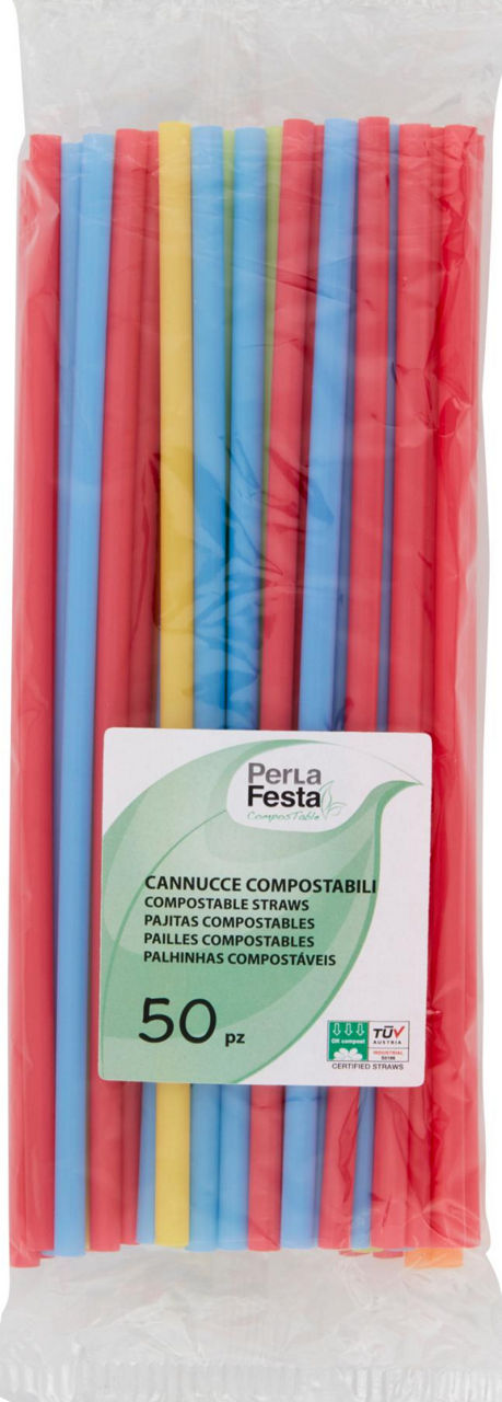 CANNUCCE COMPOSTABILI COLOR PERLAFESTA PZ 50 - Immagine 01