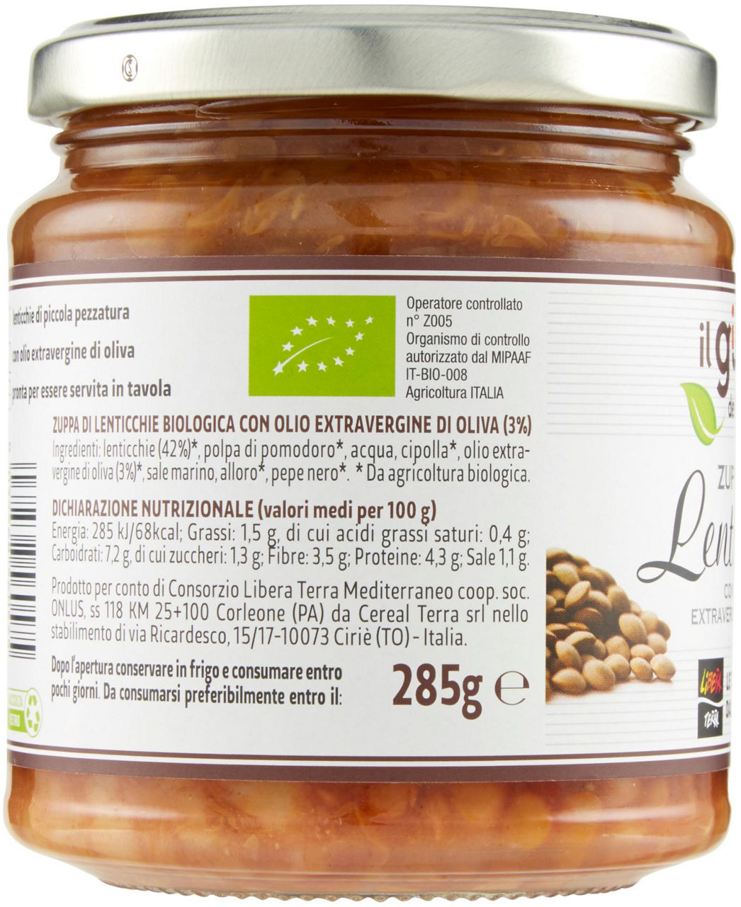 Zuppa di lenticchie biologica con olio extra vergine di oliva gr 285 - 1