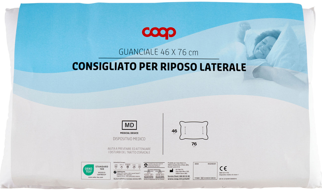 Guanciale coop adatto posiz.laterale c/foderina 46x76pres.med.mainstream