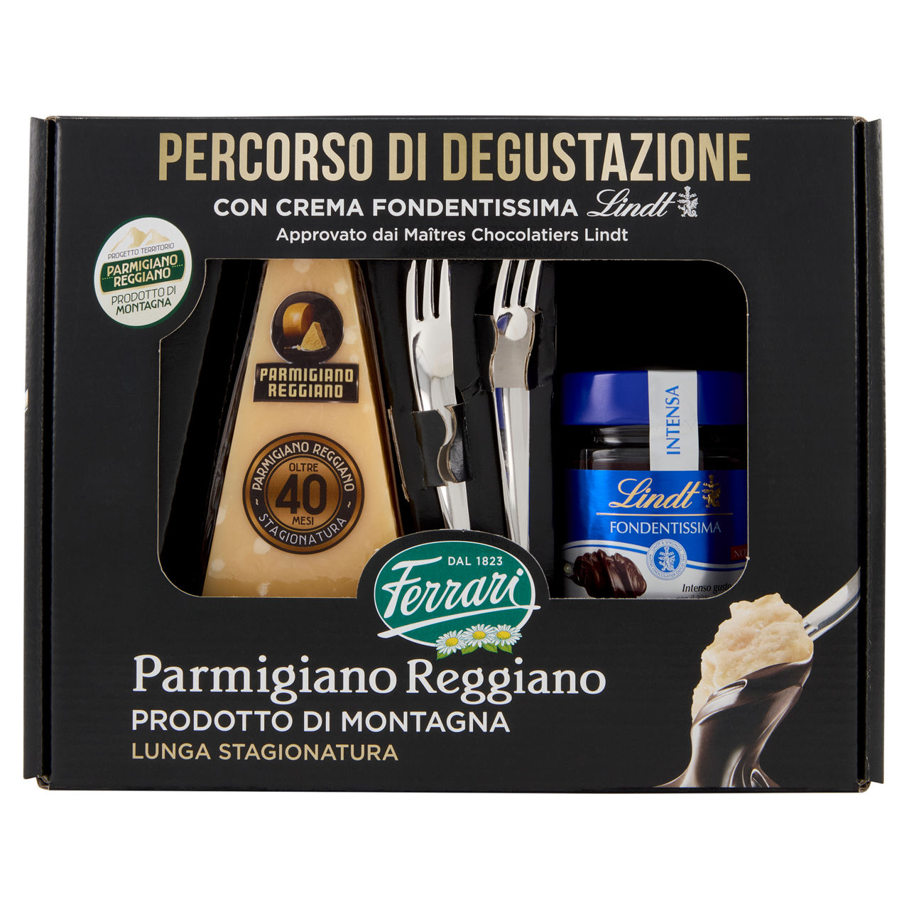 Confezione degustazione con parmigiano reggiano e crema fondente lindt 250 gr