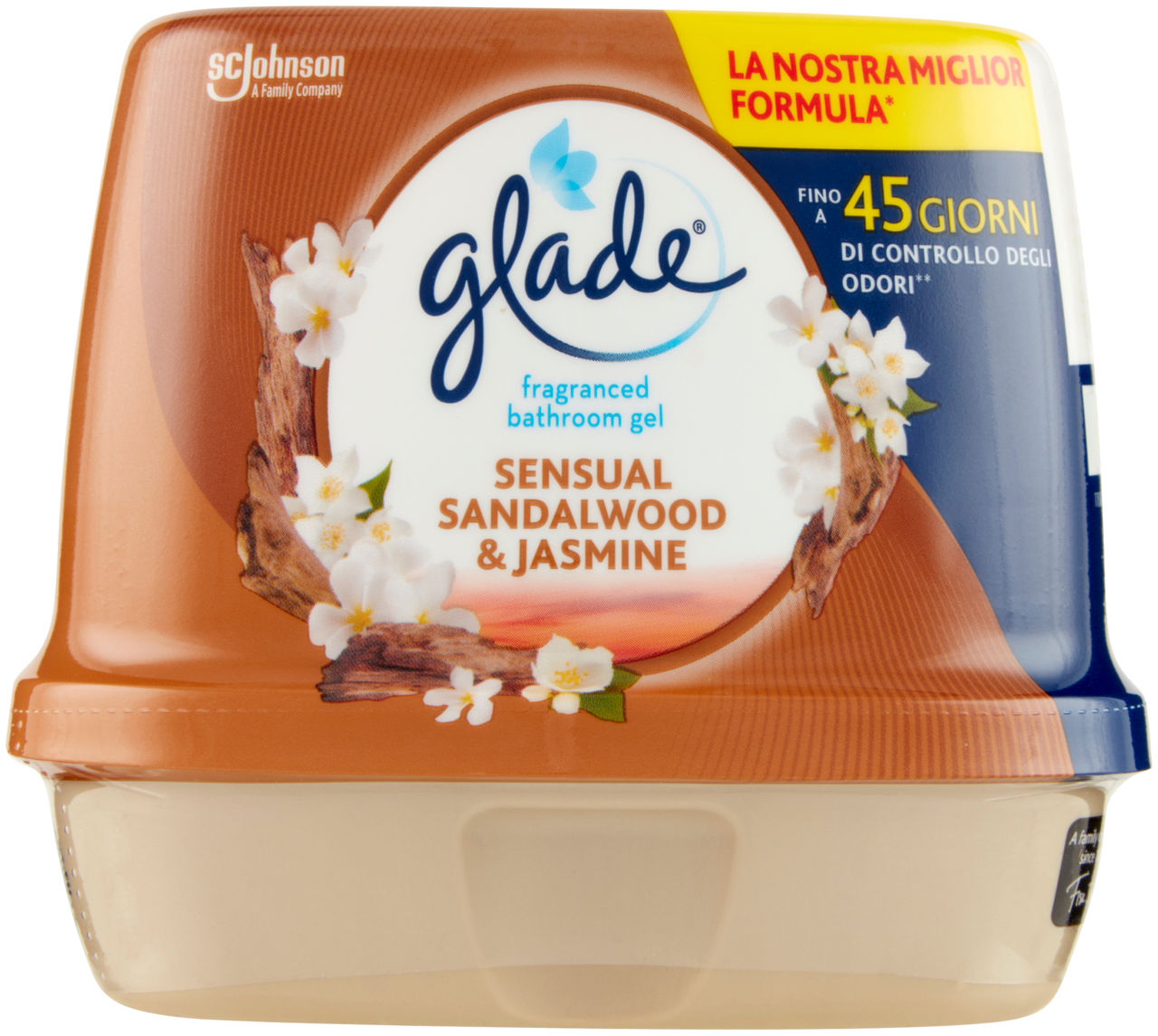 DEODORANTE AMB. BAGNO GLADE FRAGRANCED GEL SANDALO DI BALI/GELSOMINO G 180 PZ.1 - Immagine 01