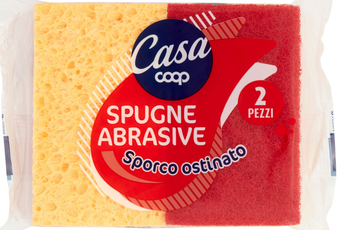 Spugne in cellulosa con fibra abrasiva rossa coop casa pz.2