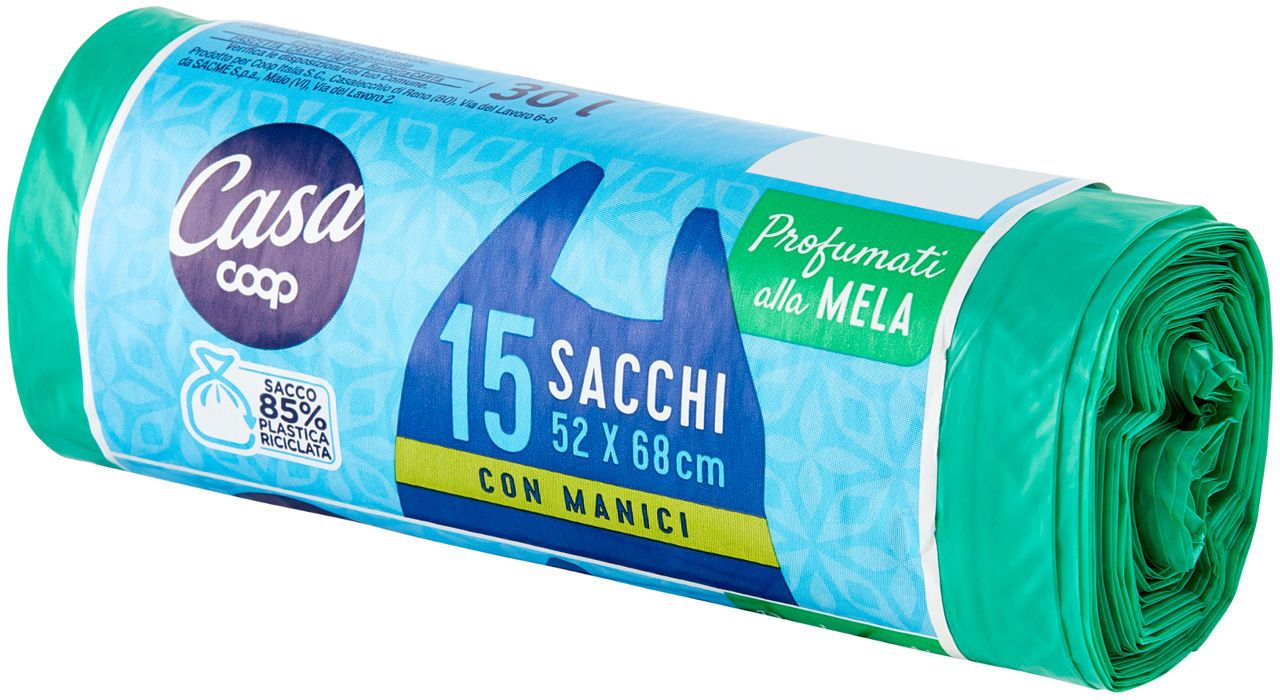 SACCHI NETTEZZA PROFUMATI CON MANIGLIA COOP CASA 52X68 30 L PROFUMO MELA PZ.15 - Immagine 61