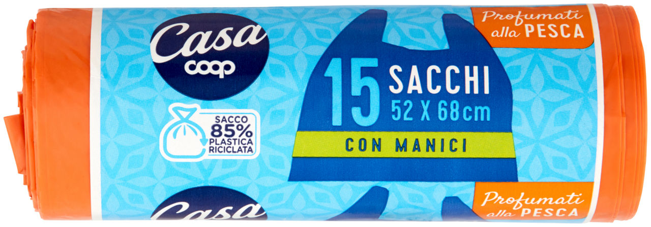 Sacchi nettezza profumati con maniglia coop casa 52x68 30 l profumo pesca pz.15