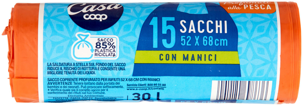 SACCHI NETTEZZA PROFUMATI CON MANIGLIA COOP CASA 52X68 30 L PROFUMO PESCA PZ.15 - Immagine 51