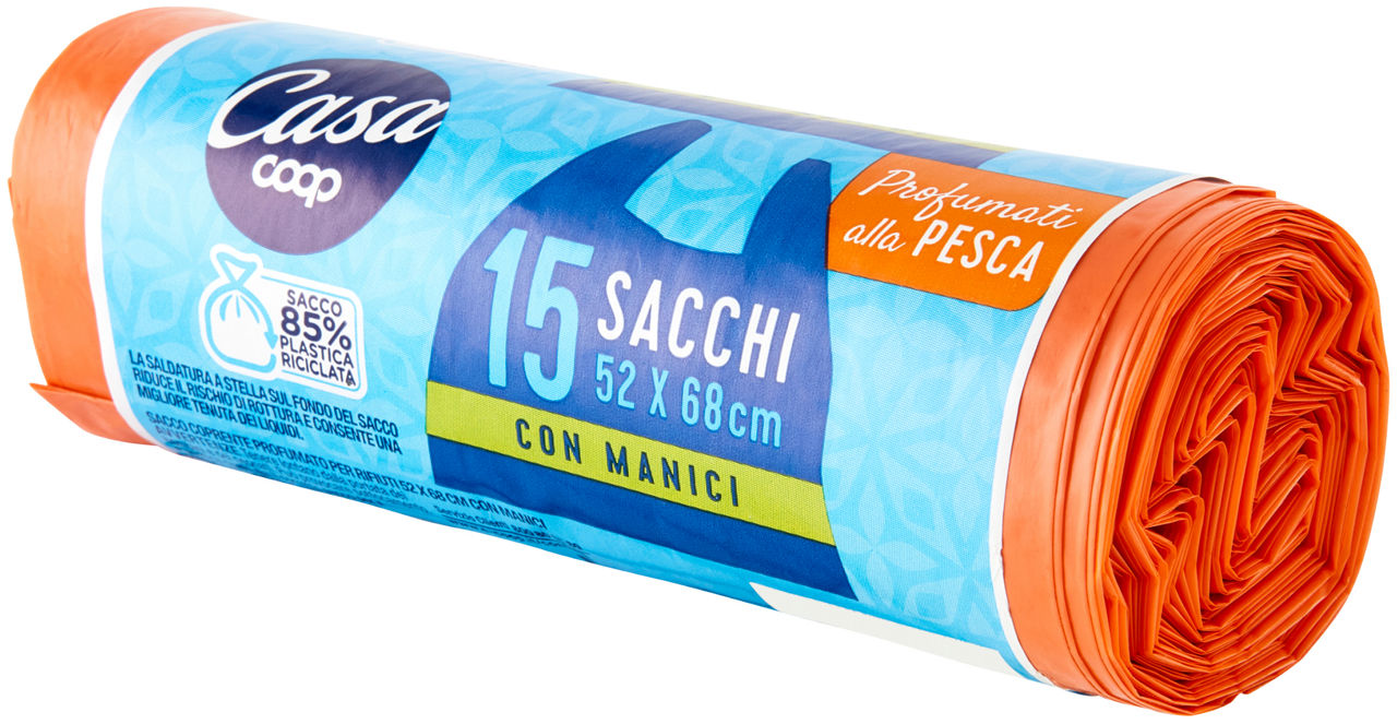 SACCHI NETTEZZA PROFUMATI CON MANIGLIA COOP CASA 52X68 30 L PROFUMO PESCA PZ.15 - Immagine 61