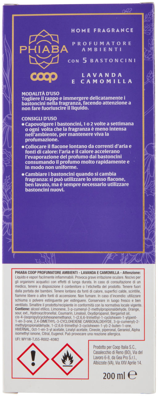 DEODORANTE DIFFUSORE COOP PHIABA CON BASTONCINI LAVANDA E CAMOMILLA ML 200 - Immagine 21