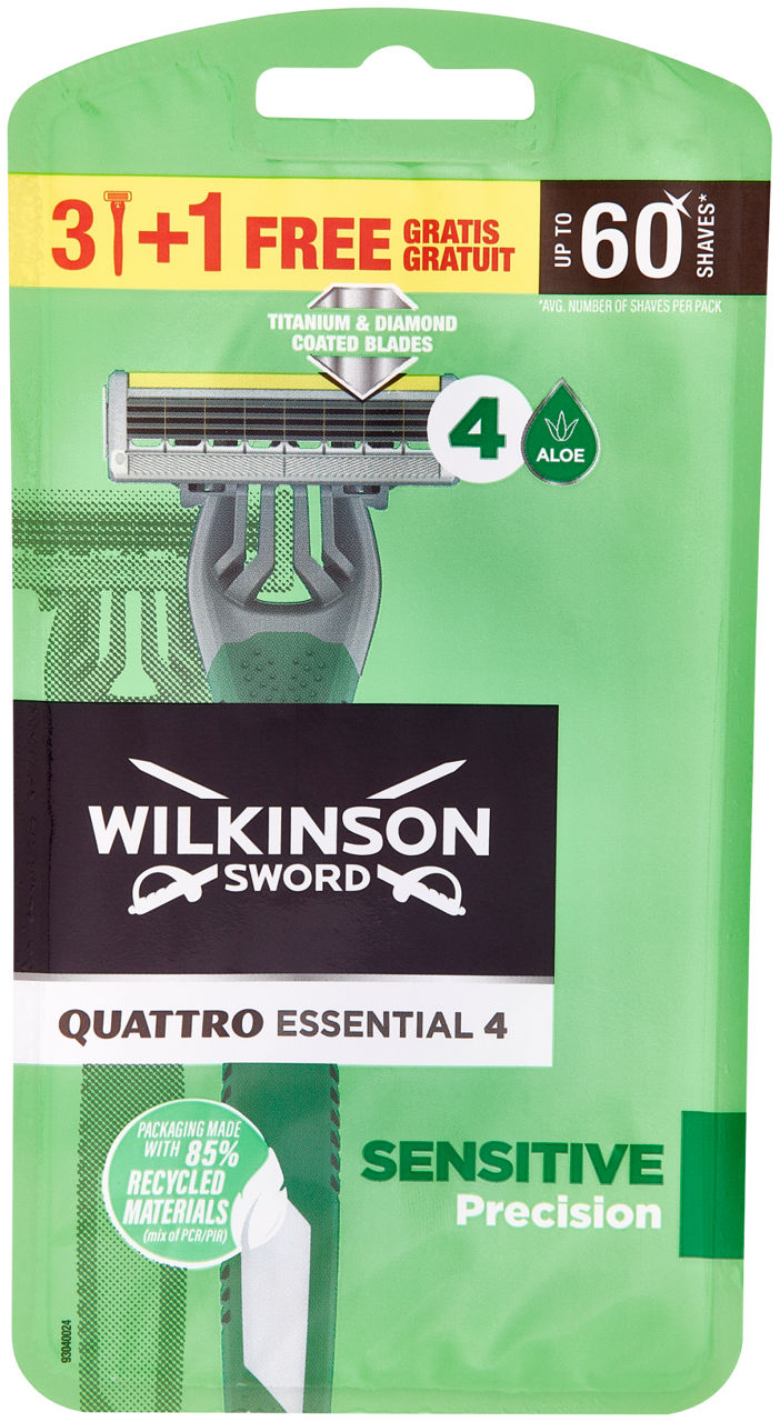 Rasoi usa e getta wilkinson quattro essential 4 sensitive pz.3+1omaggio