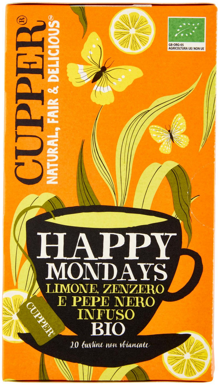 Infuso biologico happy mondays (limone,zenzero e pepe nero) cupper 20 filtri 34g