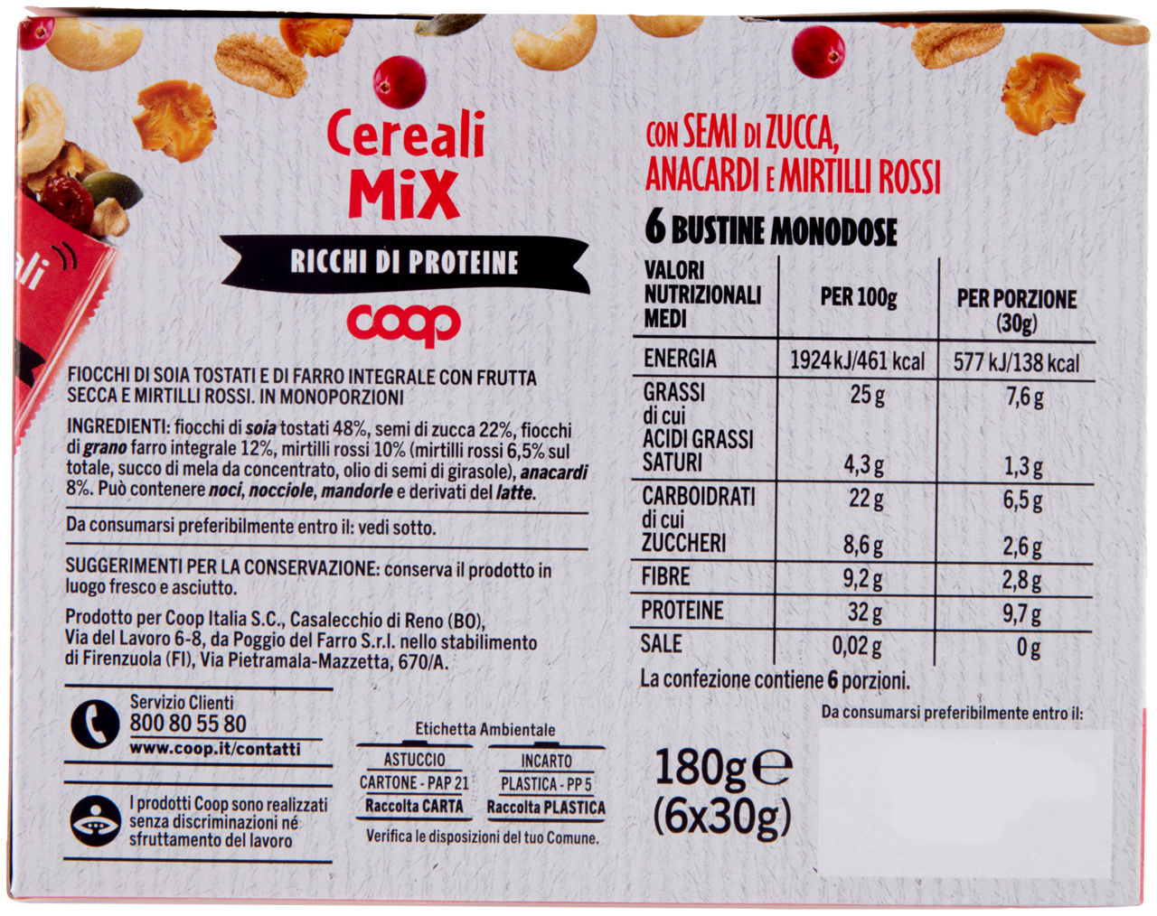 CEREALI MIX CON SEMI ZUCCA,ANACARDI E MIRTILLI ROSSI COOP PZ 6 G 180 - Immagine 21