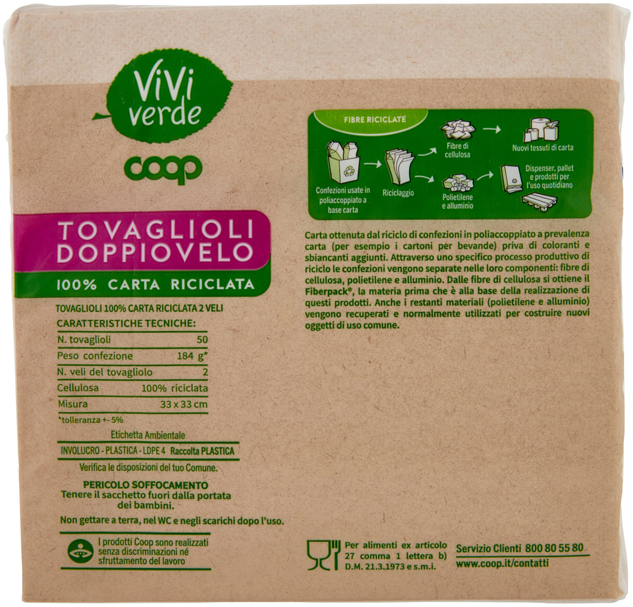 TOVAGLIOLI DOPPIOVELO COOP VIVI VERDE 2 VELI 33X33CM ECOLABEL FSC PZ 50 - Immagine 21