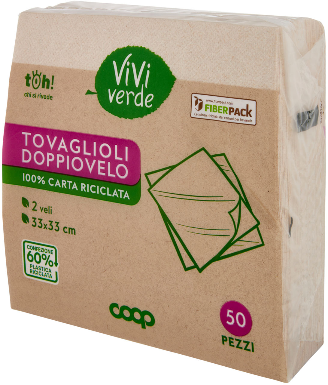 TOVAGLIOLI DOPPIOVELO COOP VIVI VERDE 2 VELI 33X33CM ECOLABEL FSC PZ 50 - Immagine 61