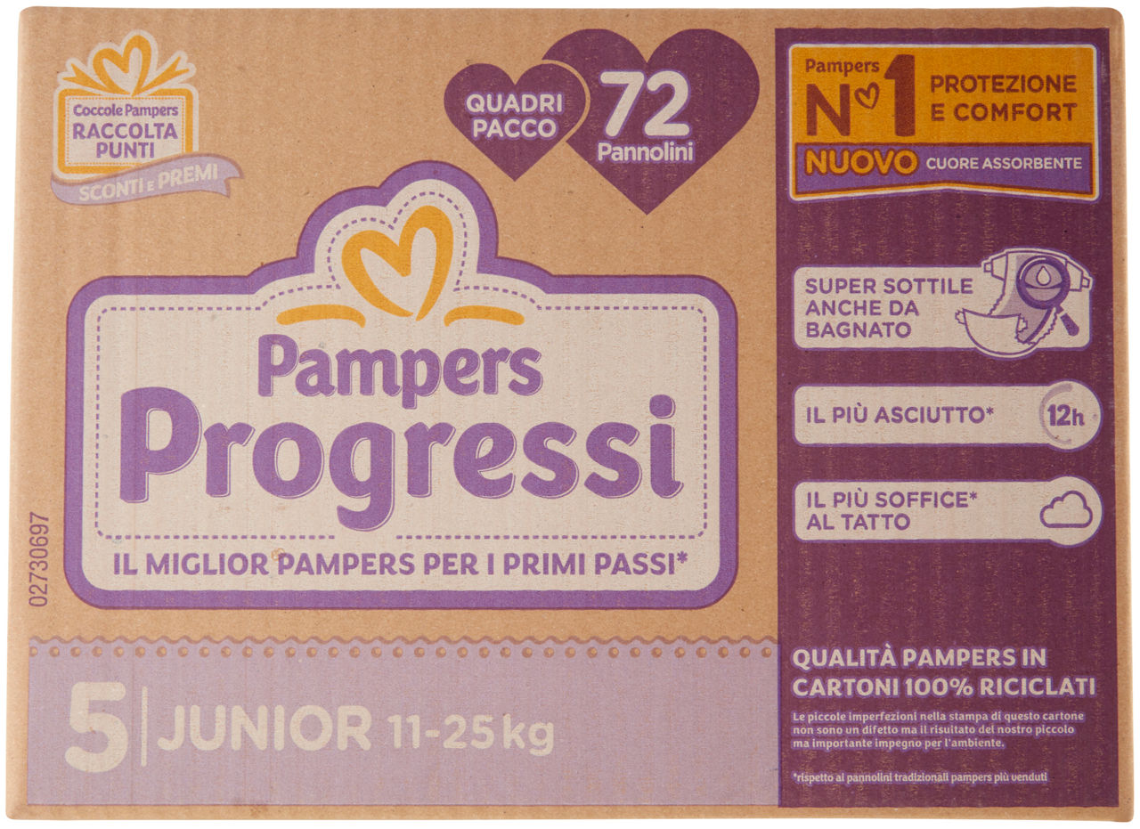 PANNOLINI PAMPERS PROGRESSI QUADRIPACK JUNIOR PZ.72 - Immagine 01