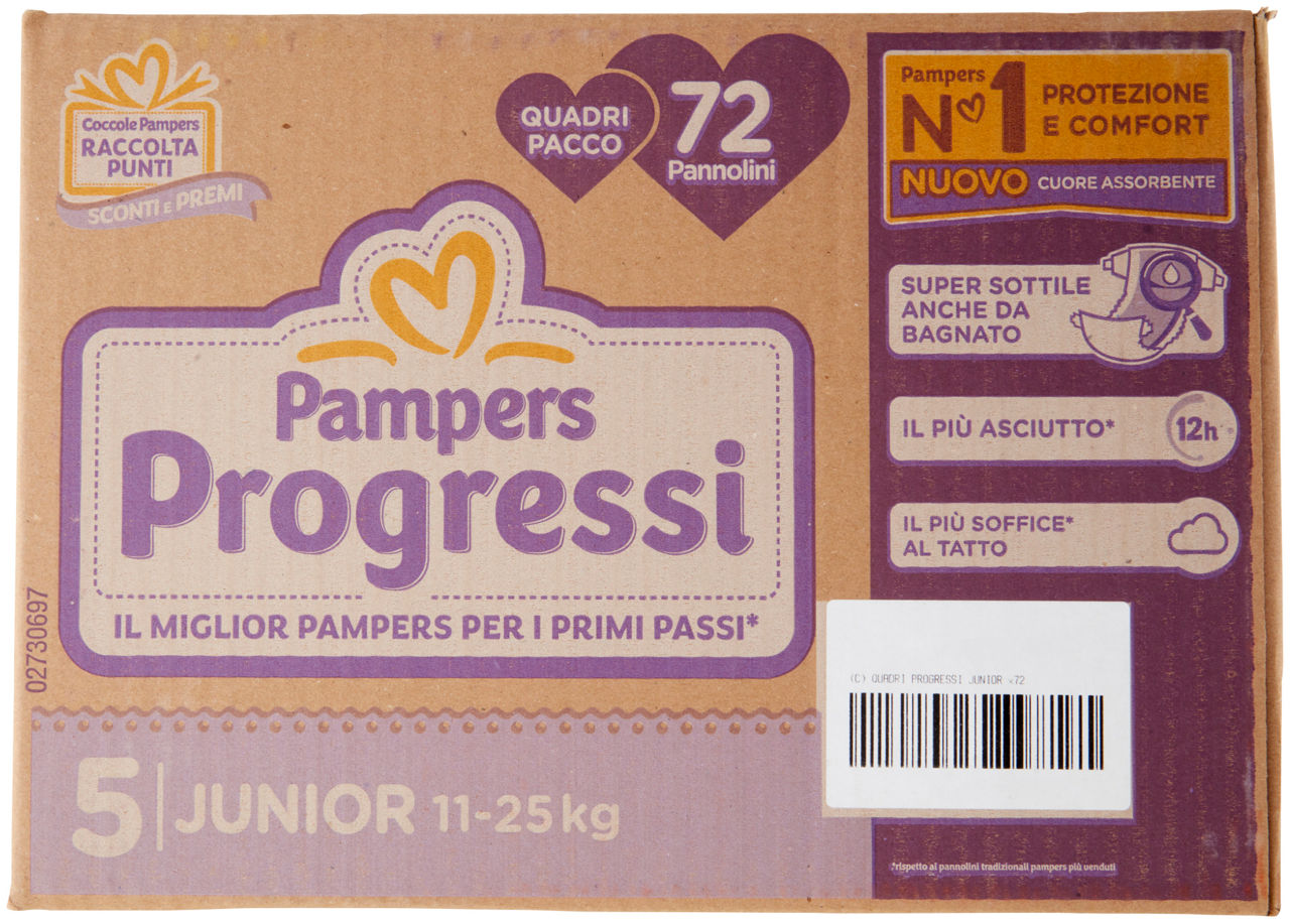 PANNOLINI PAMPERS PROGRESSI QUADRIPACK JUNIOR PZ.72 - Immagine 21