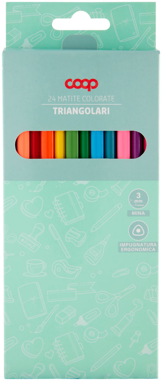 24 matite colorate triangolari coop, punta 3mm