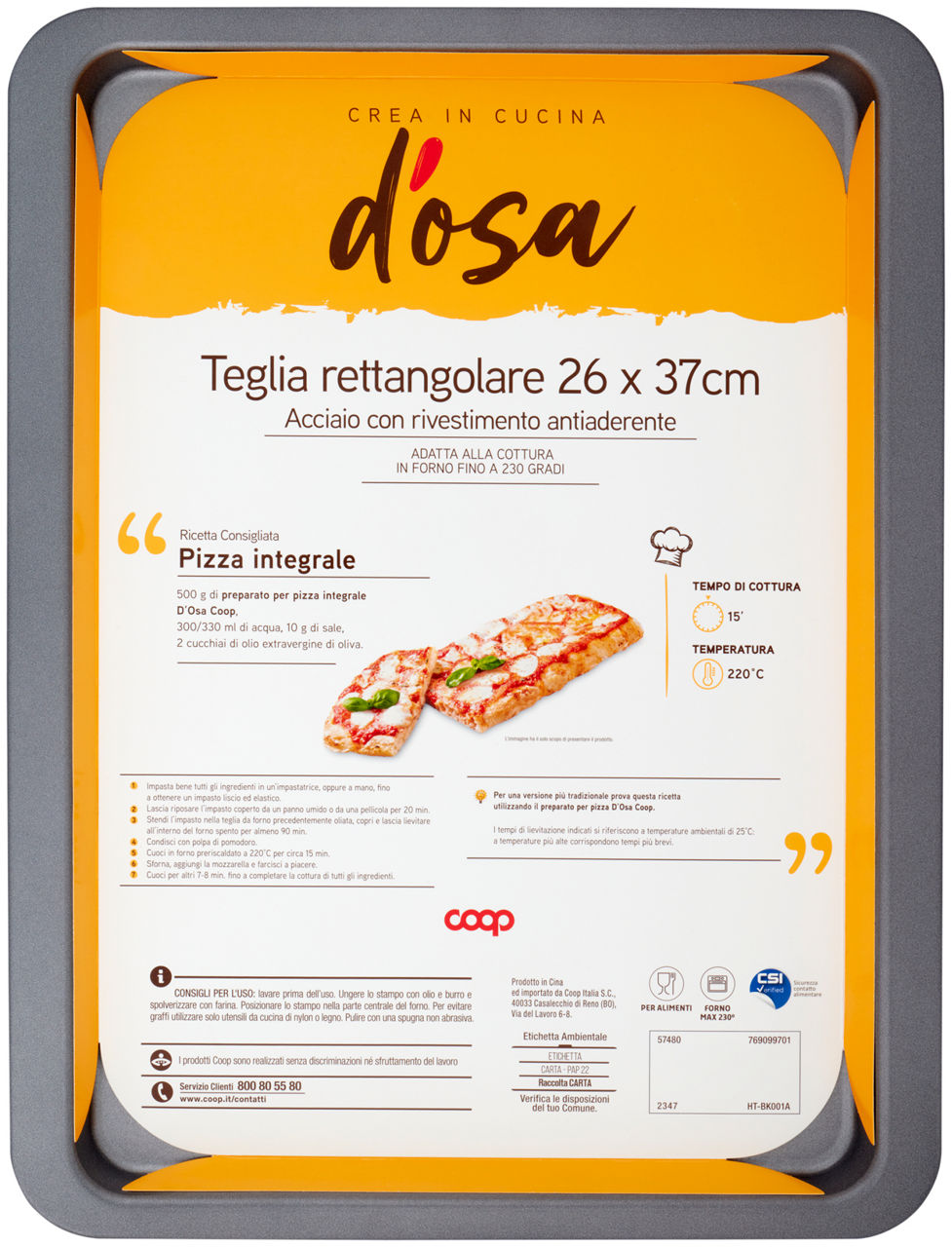 Teglia pizza rettangolare 26x37 cm coop