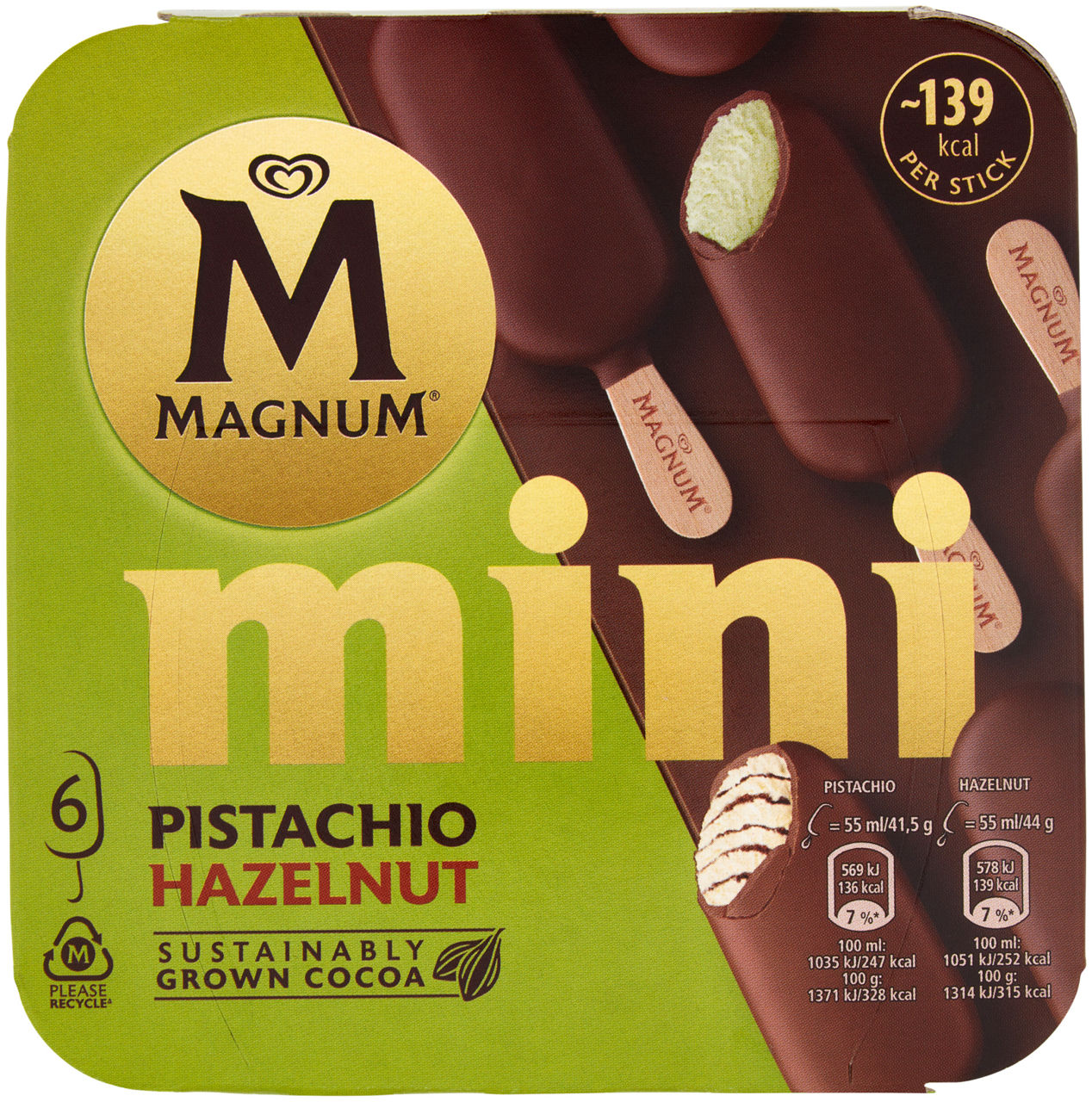 Mini magnum pistacchio e gianduia 6 pz 257 gr